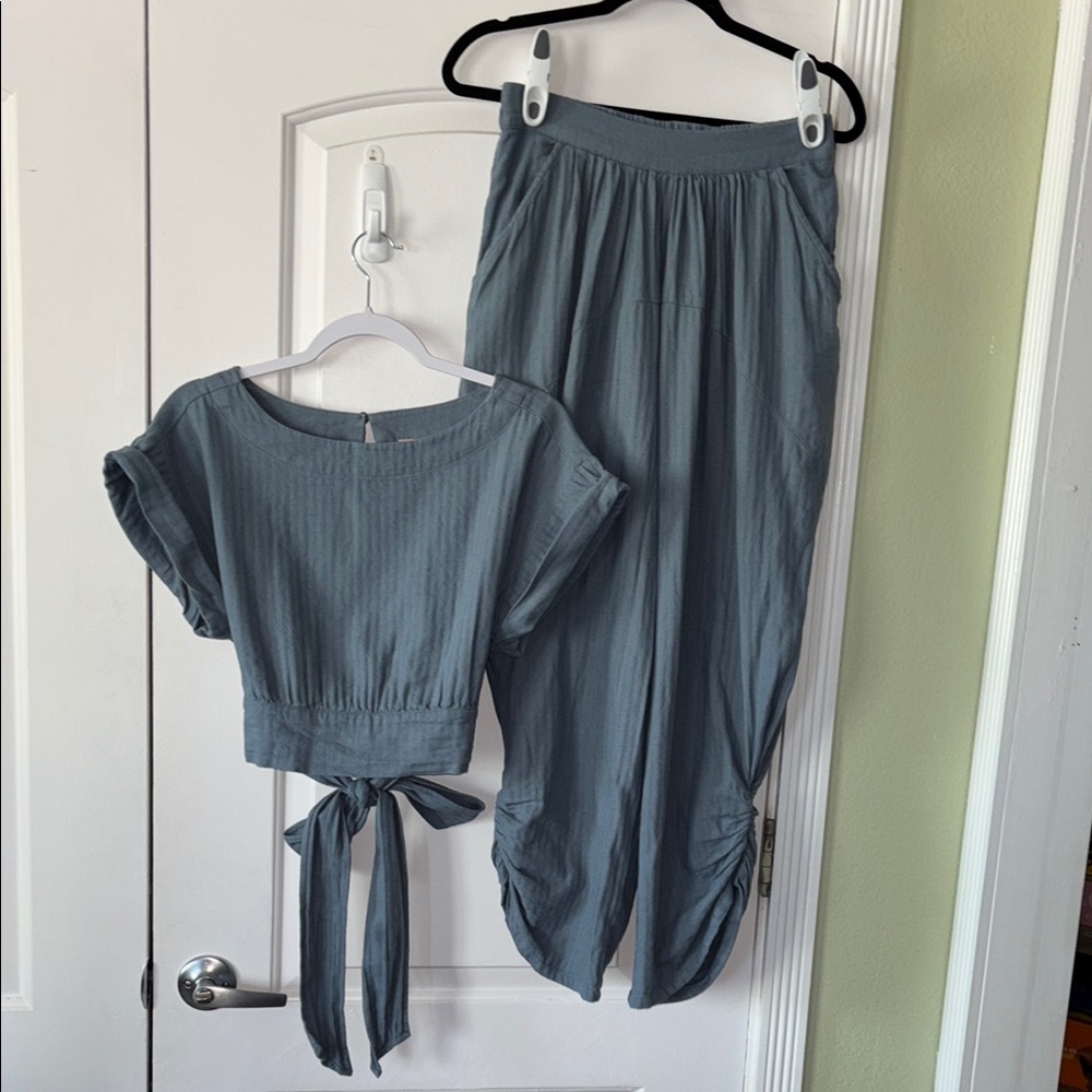 Free People Open back crop top harem pants outfit set S boho